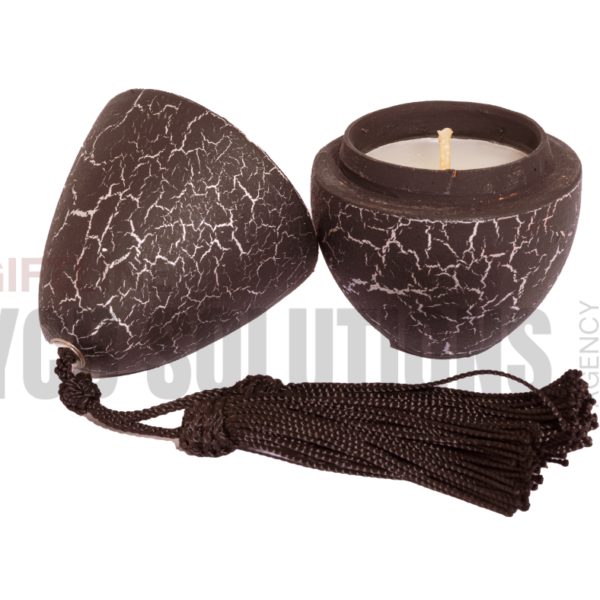 Bougie décorative artisanale avec couvercle et pompon