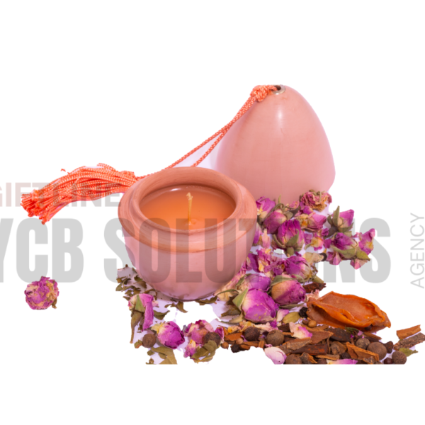 Bougie artisanale en pot d’argile avec couvercle et pompon