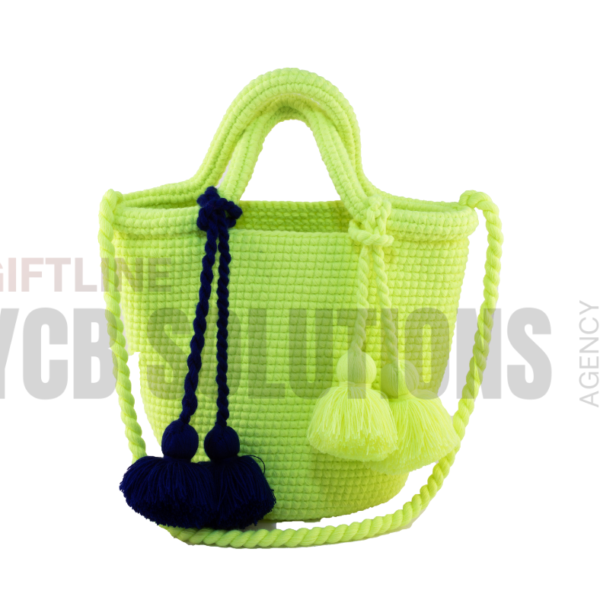 Panier au crochet fait main – Style bohème " vert citron"