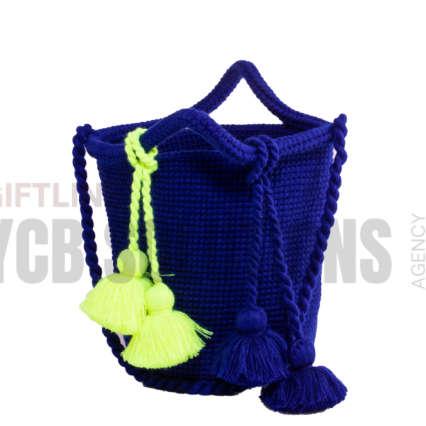 Panier au crochet fait main – Style bohème " Bleu Royal"