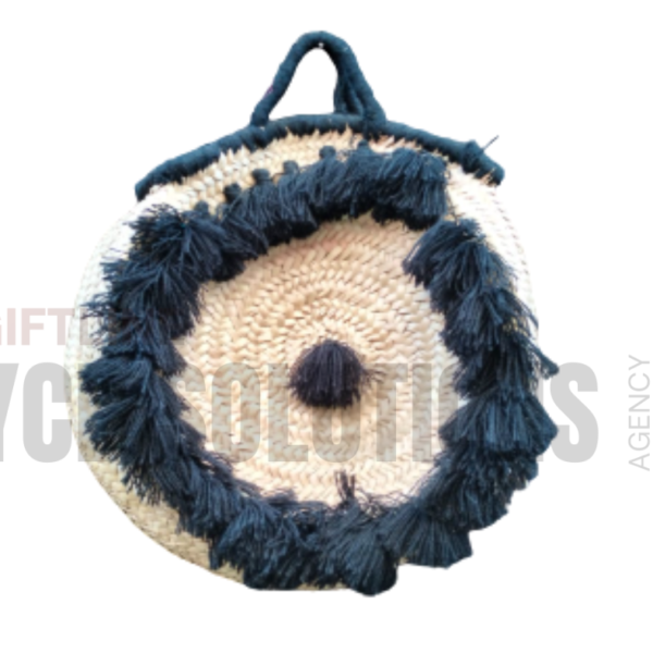 Panier mural décoratif en fibres naturelles avec franges