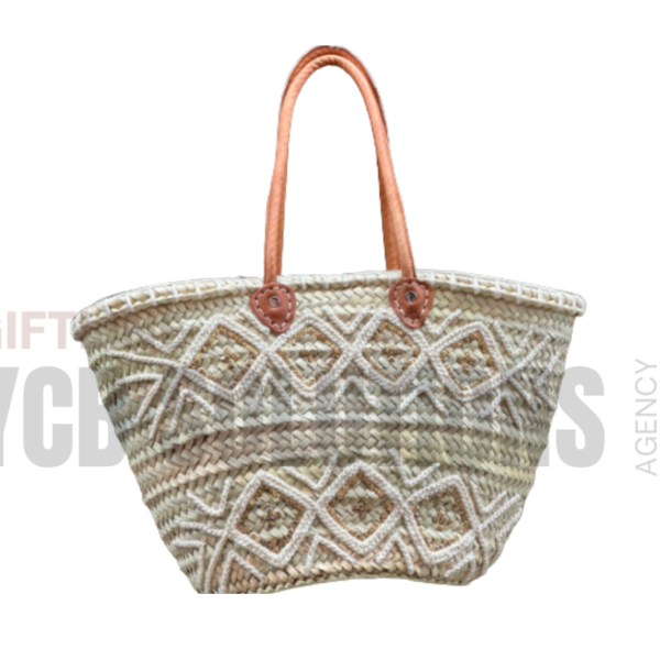 Panier Cabas Tressé Fleur Blanche